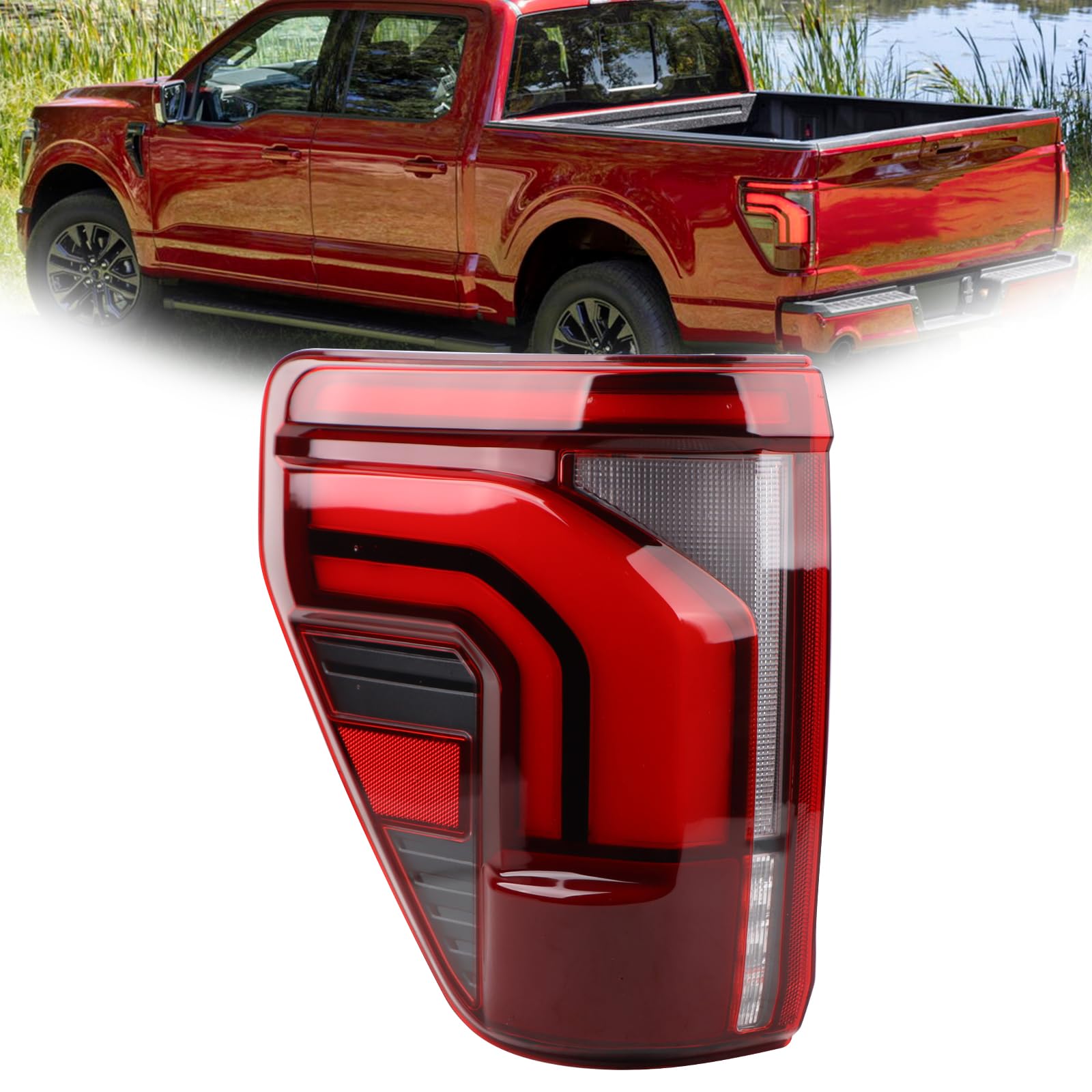 Photo 1 of Left 10-PINS LED Tail Light Assembly Compatible With 2024-2025 Ford F150 Lariat/King Ranch/Platinum/Raptor Sequential Rear Tail Lamp W/Blind Spot (Module Not Include) Left Driver Side RL34-13B505-CA