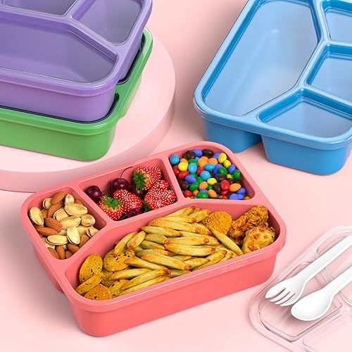 Miniatura 5 de Bento Box - Lonchera para adultos (paquete de 4), contenedor de preparación de comidas de 4 compartimentos para niños, contenedores reutilizables de