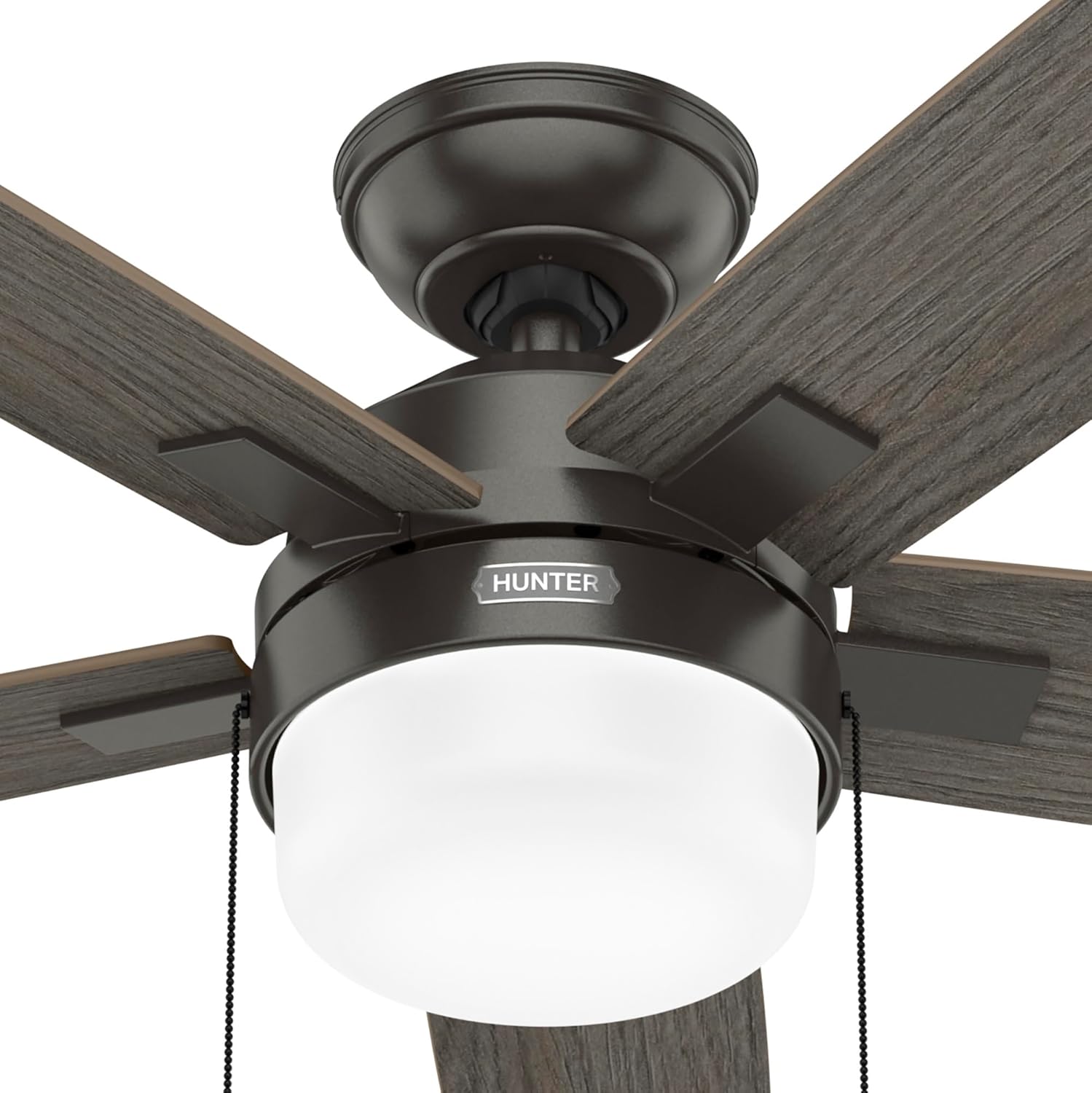 Hunter Ceiling Fan with LED Light - Black Ceiling Fan with Pull Chain, For Bedroom or Living Room, Standard Mount, No Remote, 5 Blades, Includes Bulbs - Anisten (Noble Bronze, 52 inch)