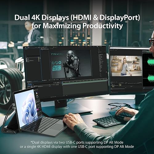 Miniatura 4 de j5create Estación de acoplamiento de pantalla USB C Dual 4K60 (12 en 1), ranura SSD M.2 integrada, HDMI, DisplayPort, 10Gbps USB-A, lector de