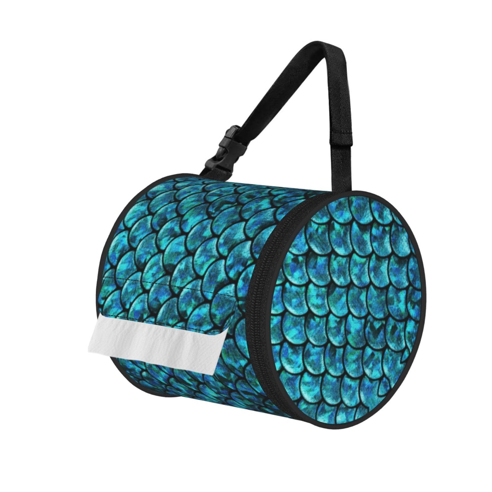 Fish Scale. Print Round Paper Tissue Holder With Shoulder Strap, Portable Roll Case For Caravan Travel Use
