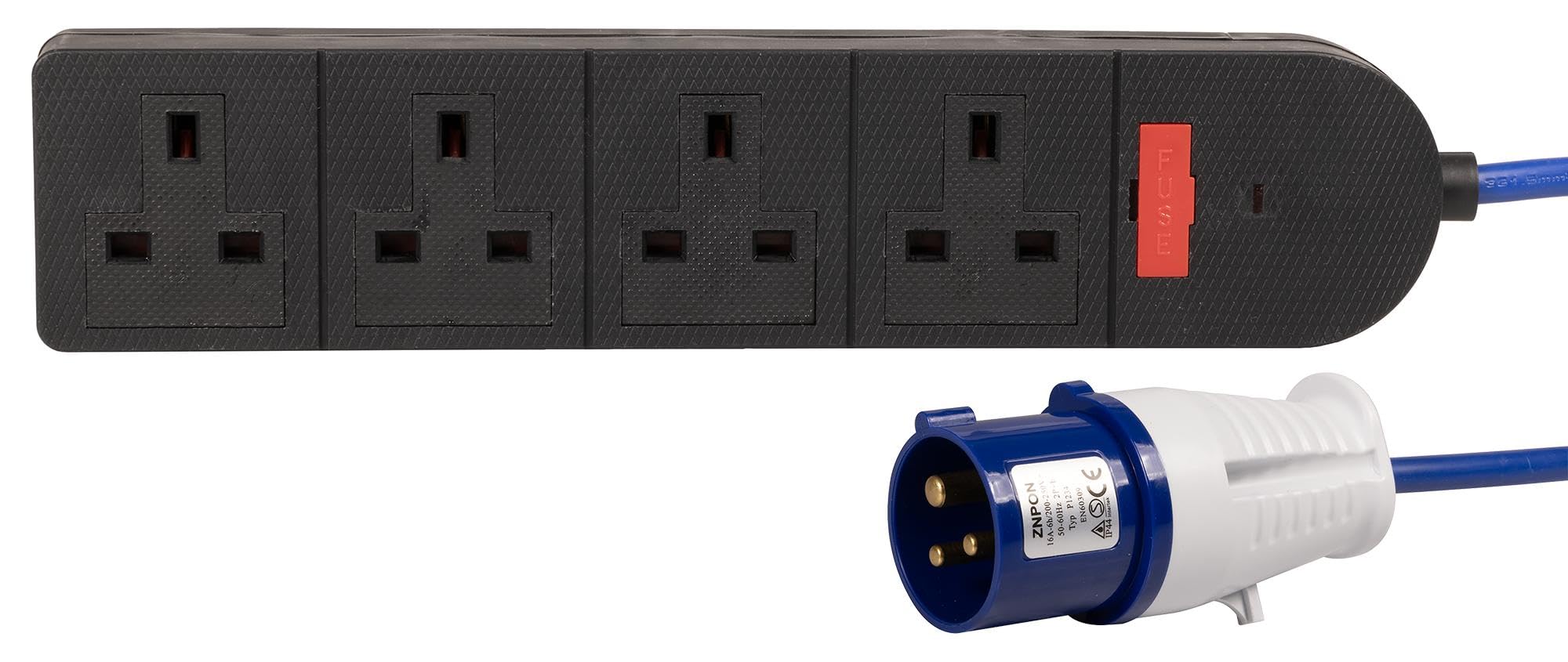 PRO ELEC 15m 4-Gang Extension Lead with IEC 60309 Plug, 13A, Industrial Grade
