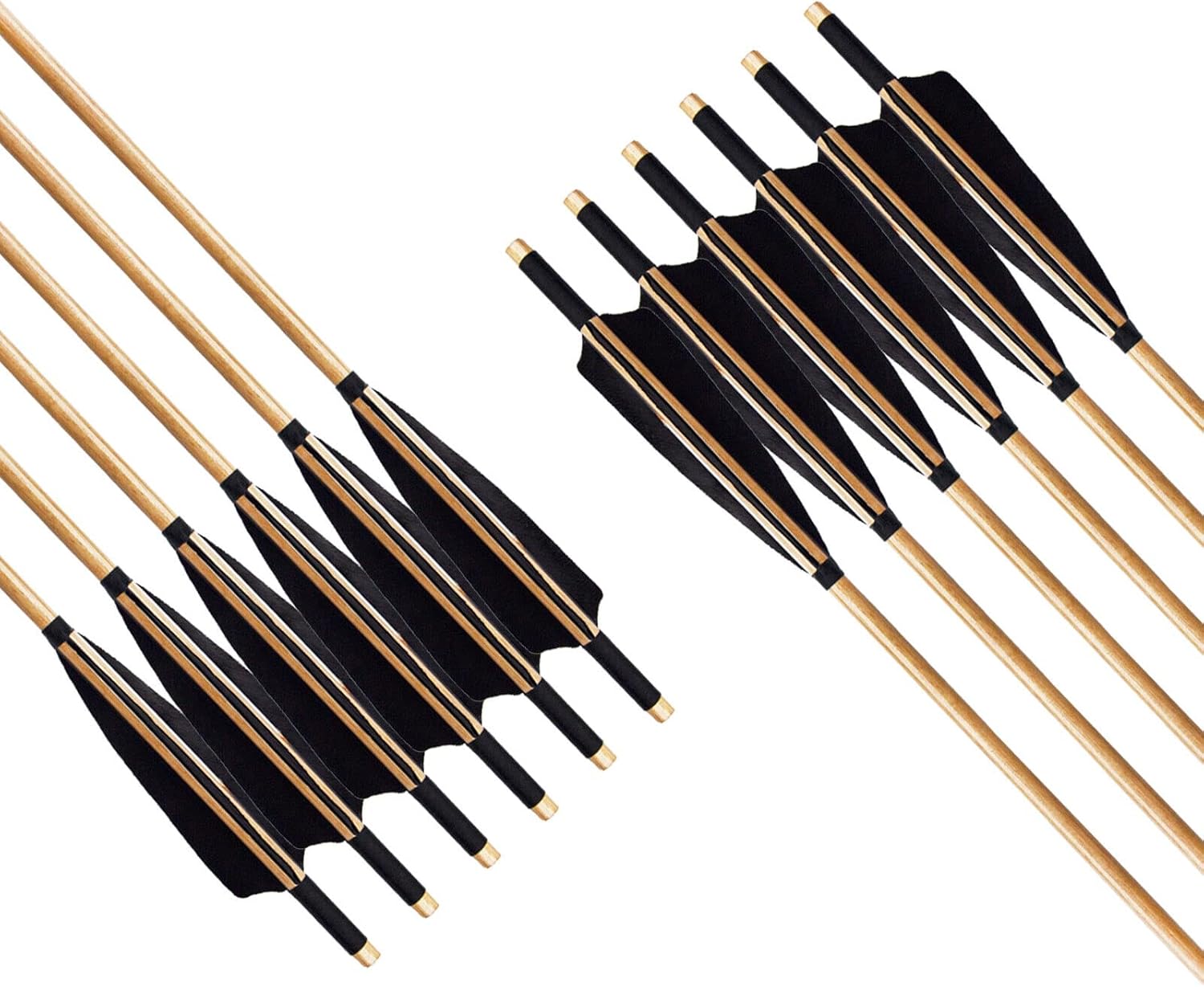 33" Traditional Wooden Hunting Arrows, Handmade with Real Turkey Feathers and Triangular Hunting Iron Tips Broadheads for Recurve Bow and Longbow Hunting (12 Pack)