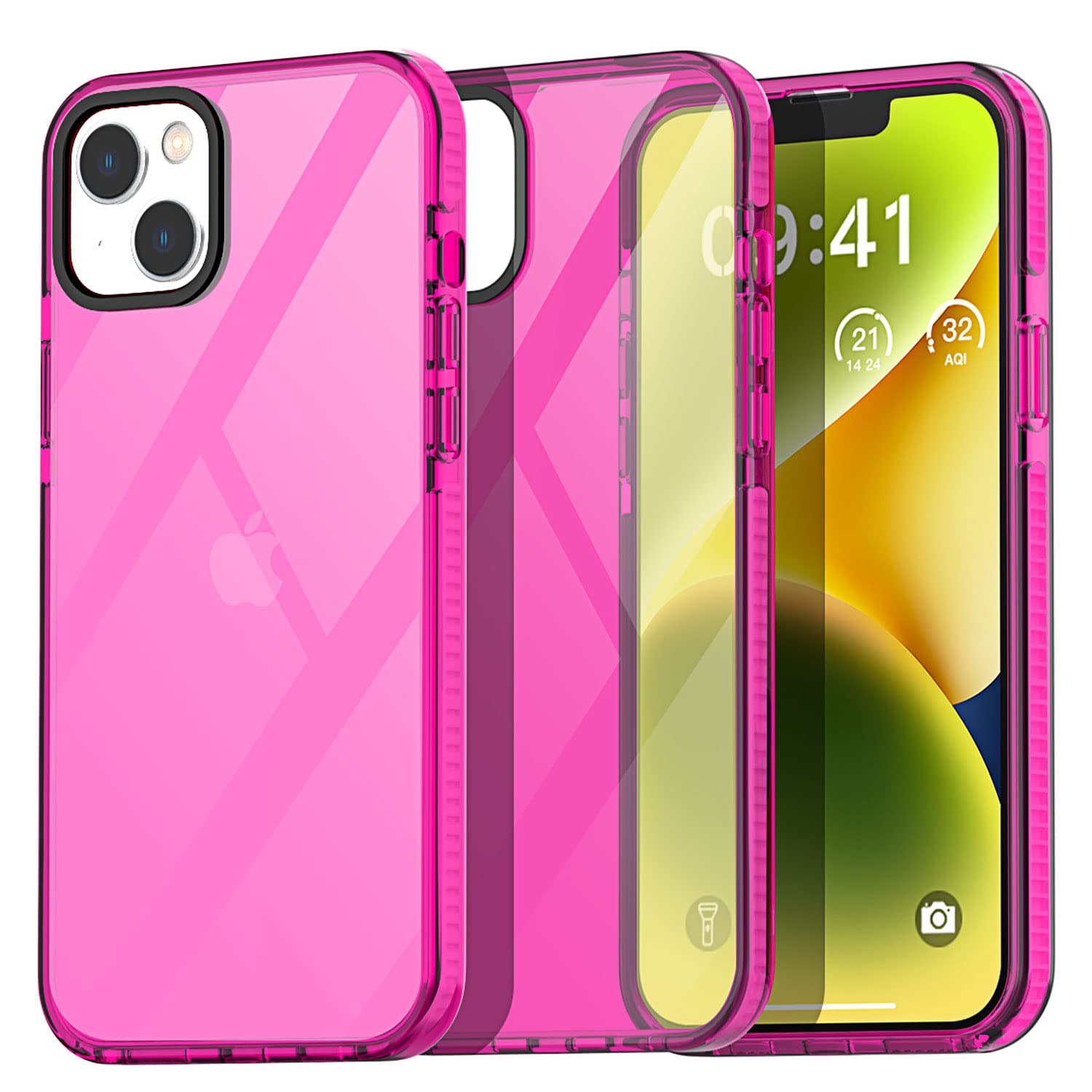 AICase Neon Hot Pink Case Compatible with iPhone 13/Compatible with iPhone 14, Clear Cute Girly Teen Girl Women Trendy Pre...
