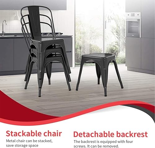 Miniatura 5 de HKLGorg Juego de 4 sillas de comedor apilables de 18 pulgadas de altura de asiento, sillas de cocina de metal para exteriores e interiores, para el