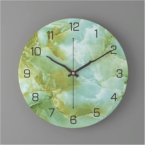 QWERTYUI AISHANBAIHUODIAN Fashion Clock Wall Home Decor Marble Texture Metal Living Room Round 12inch Watch Reloj De Pared Simple Wood Grain Needle