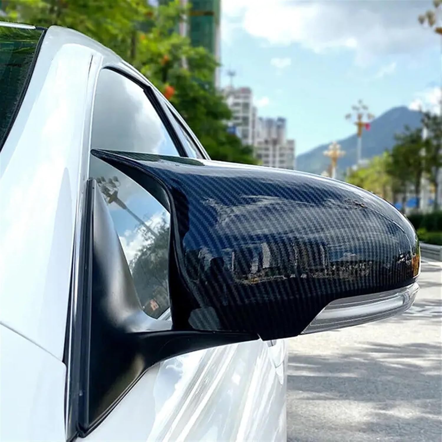 Kiyah Compatible for Mark X Reiz 2010-2017 Rearview Side Mirror Cover Wing Cap Exterior Door Rear View Case Trim Carbon Fiber Look Black (Color : Replace Type Carbon)
