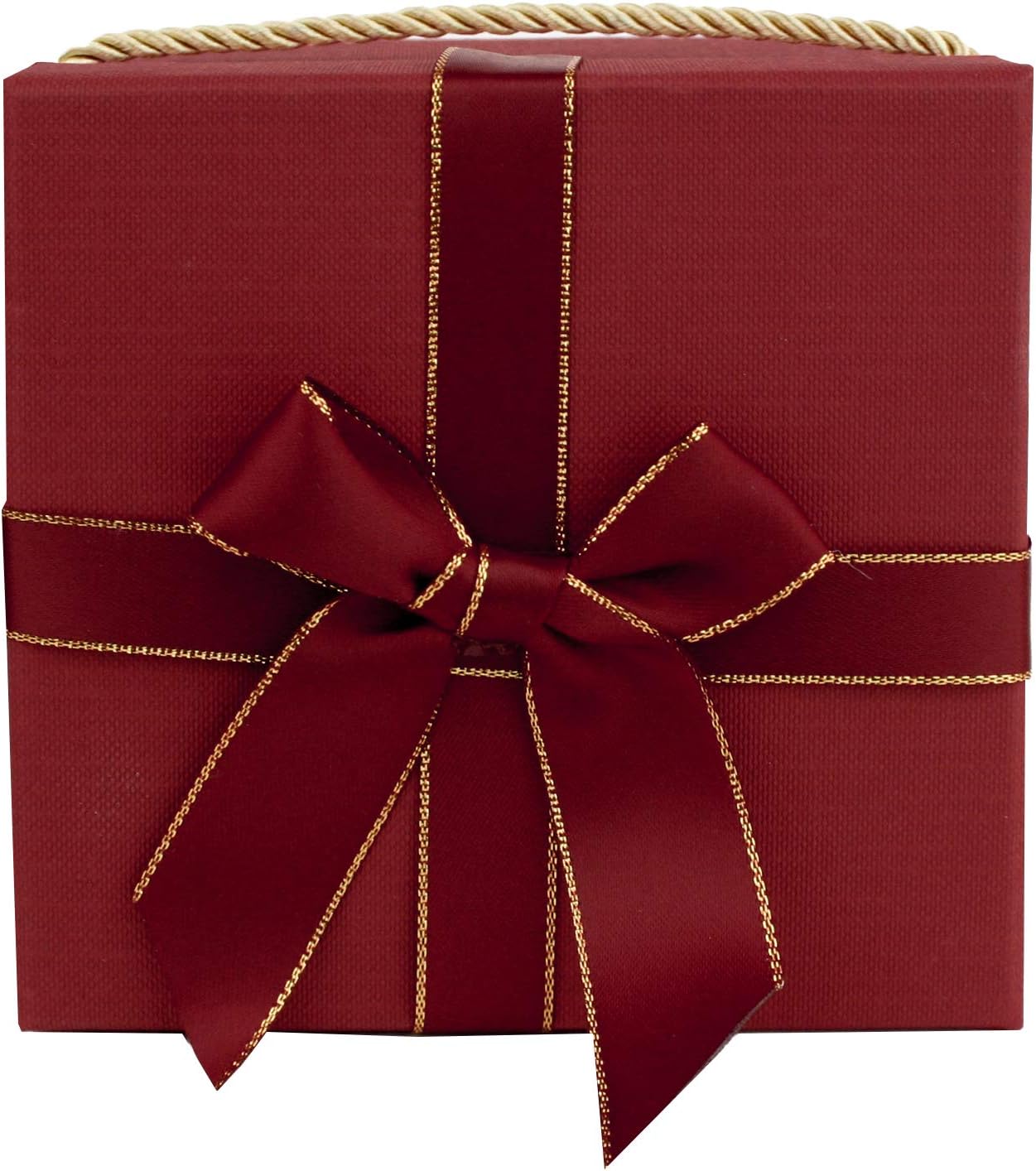 Emartbuy Set of 2 Red Square Gift Boxes with Gold Rope Handle & Satin Ribbon - Image 3