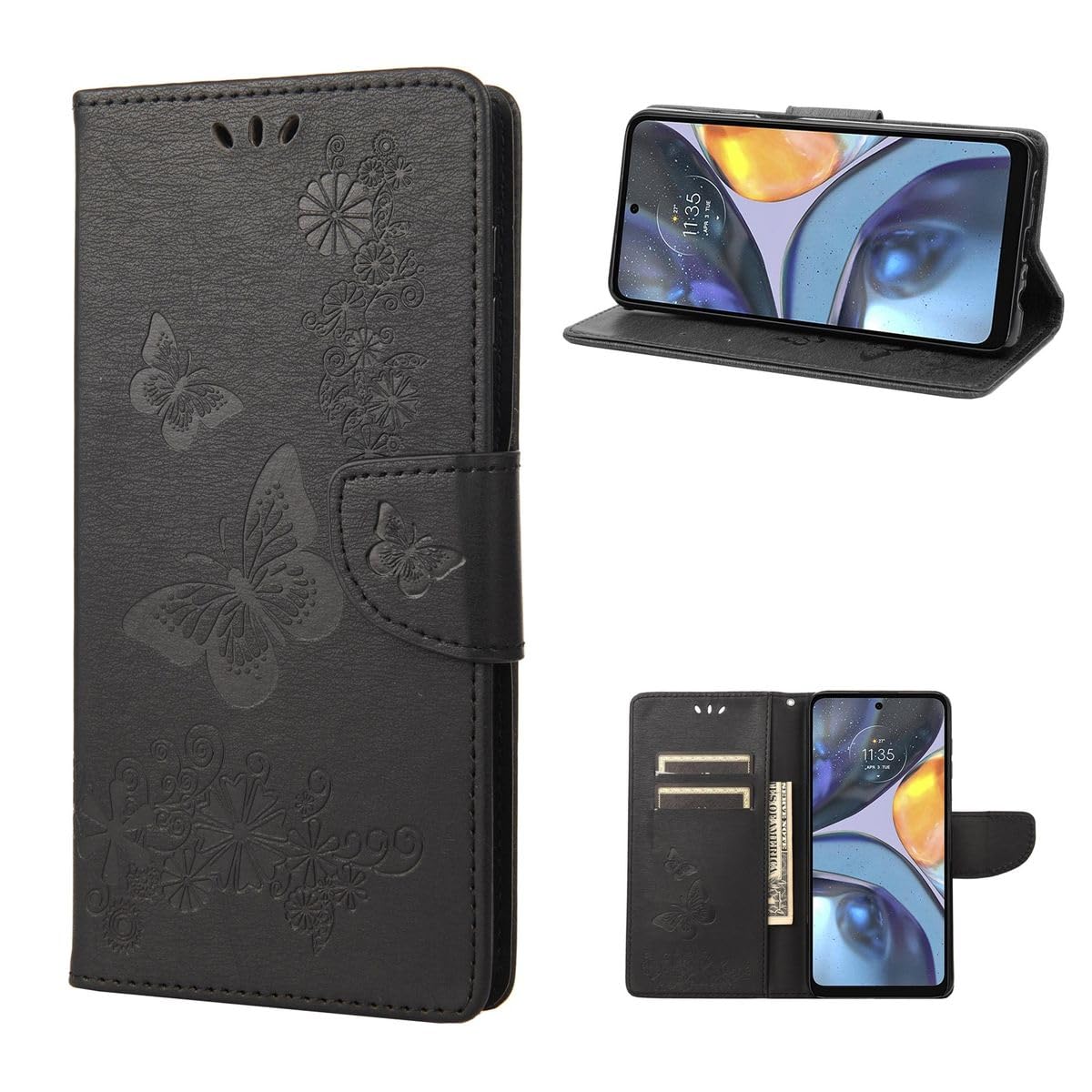 Étui clapet Motorola G22 noir antichoc avec support intégré