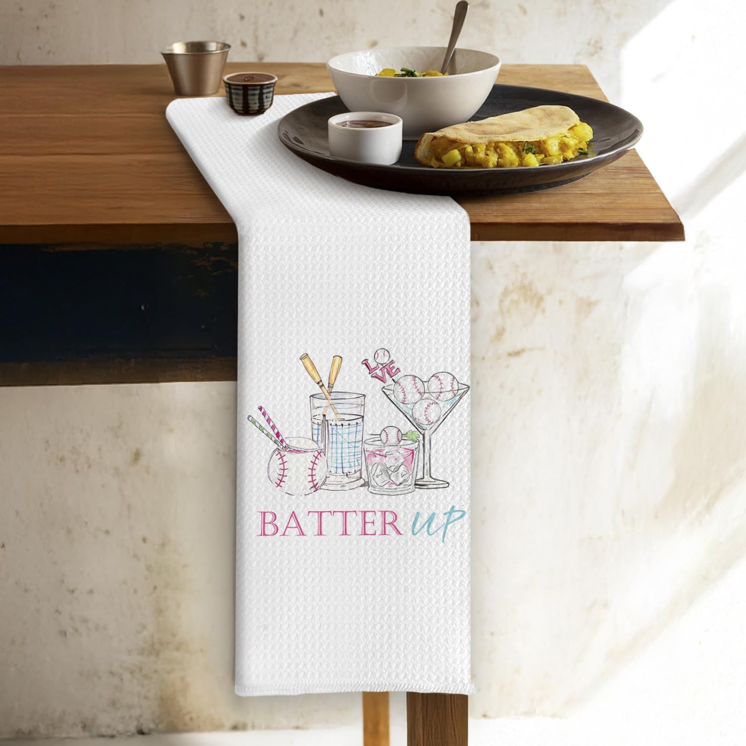 Baseball Martini Kitchen Towels, Gifts for Baseball Lovers Players Dish Tea Towels, Cocktail Lover Gifts Decorative Hand Towel for Kitchen Bar Cart, 16x24 Inch - Image 3