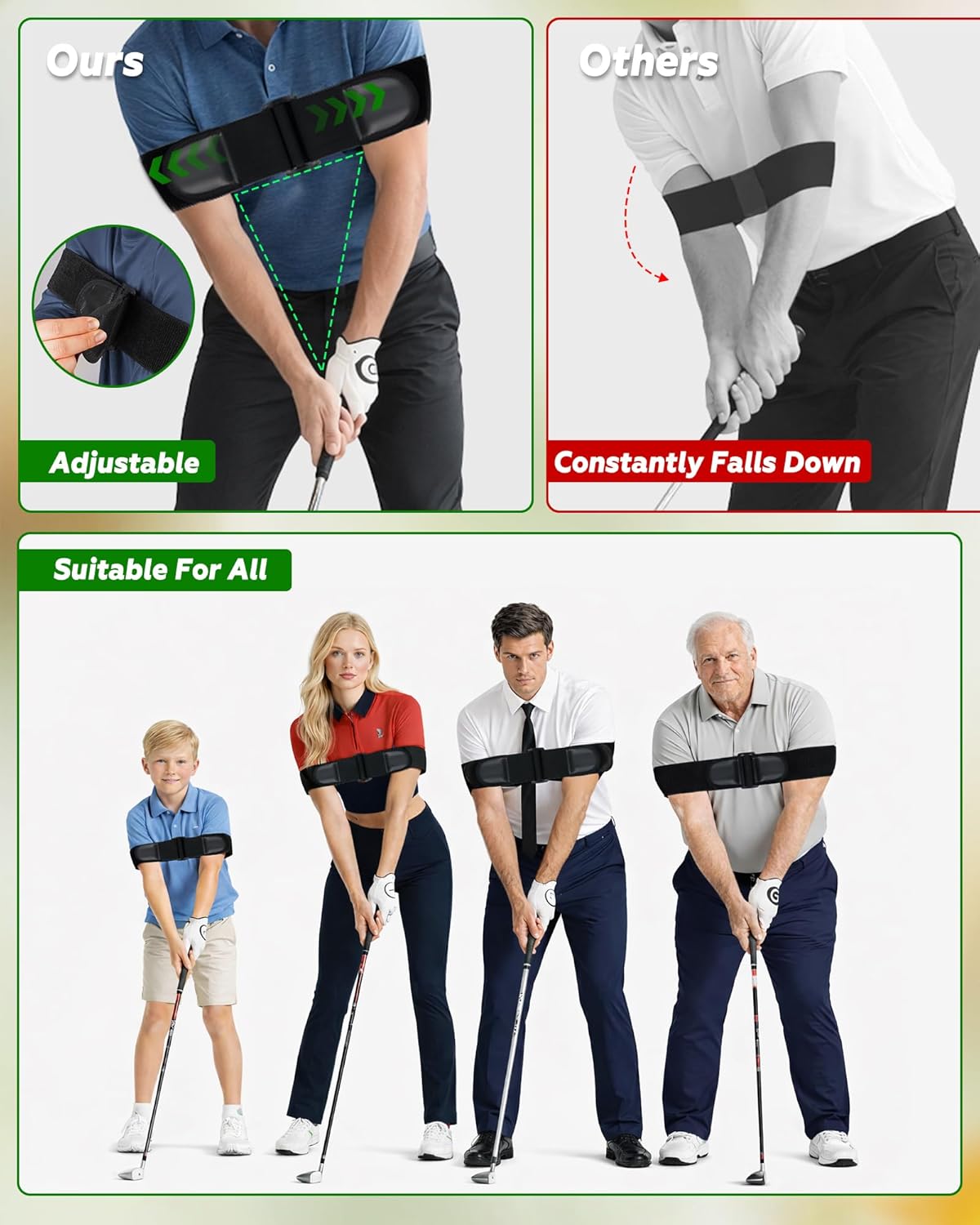 BIG TEETH Adjustable Golf Swing Trainer Arm Band, Golf Swing Trainer Strap Adjust, Golf Bag Strap