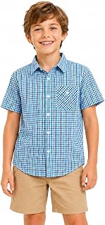 BIENZOE Jungen Baumwolle Plaid Knopf runter Sport Kurz Ärmel Hemd