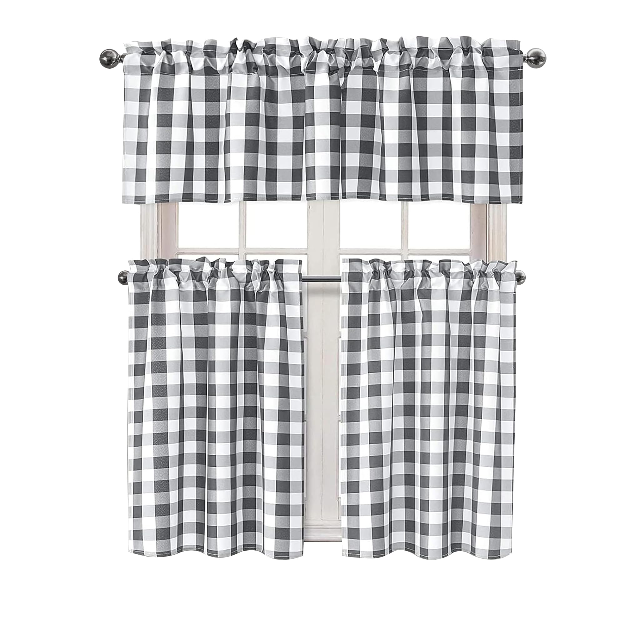 Hiasan Lot de 3 Rideaux de Cuisine Semi-Transparents Gris - Protection de