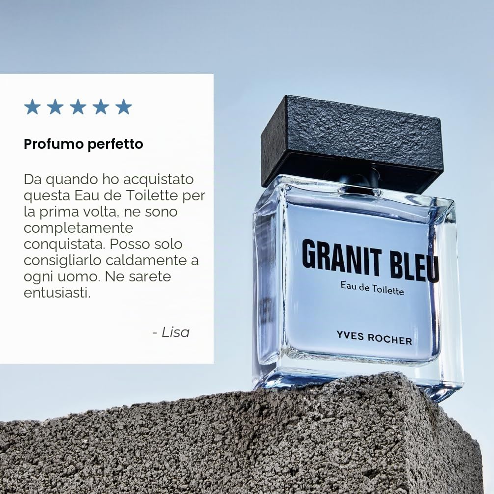 Yves Rocher Granit Bleu - Eau de Toilette da uomo, 50 ml | Profumo da uomo legnoso marino con bergamotto - alga bretone - idea regalo per uomini