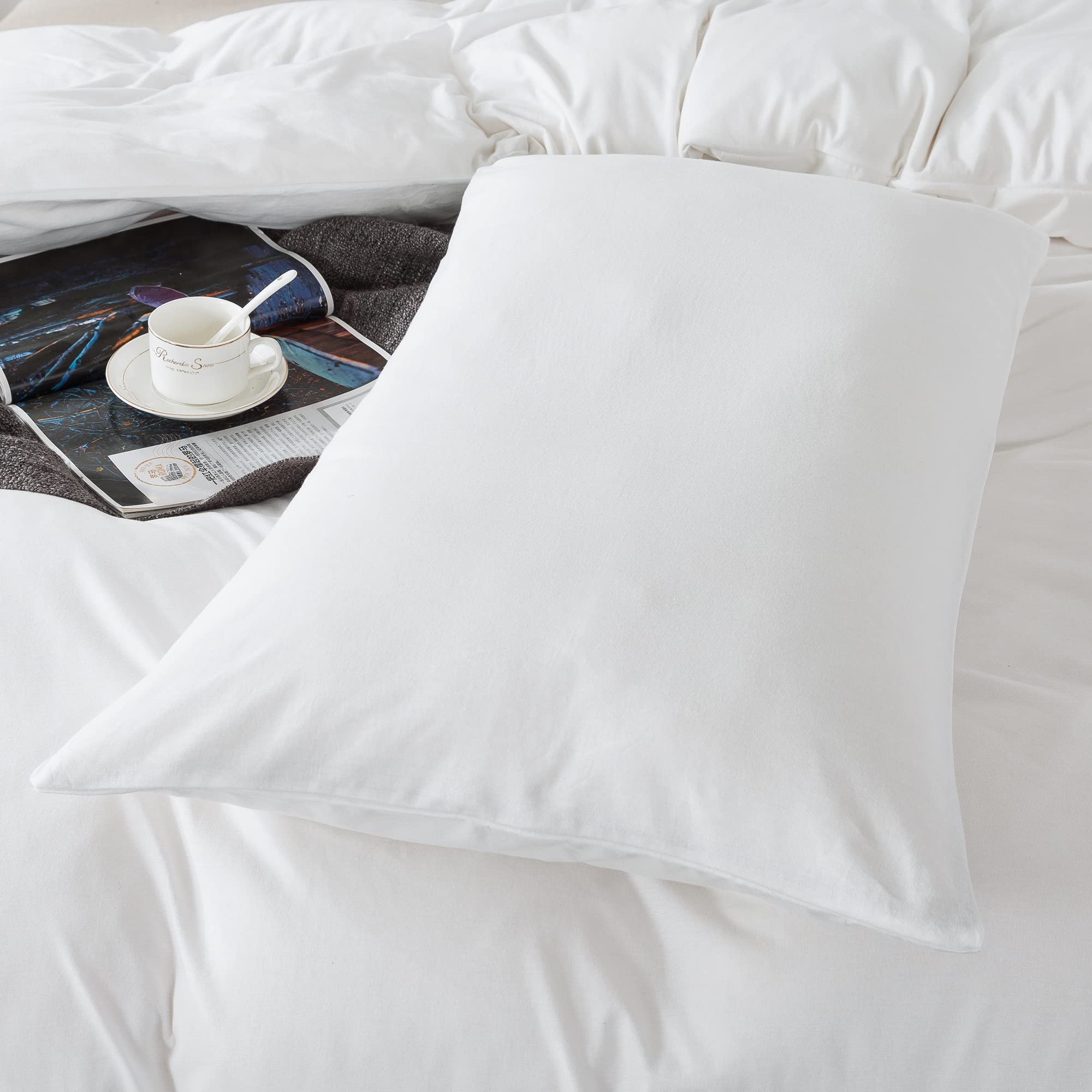 SAMZPAO 100% Jersey Cotton Pillow Cases of 2 - Ultra Soft Pillow Covers 2 Pack with Envelope Closure (White, Queen)