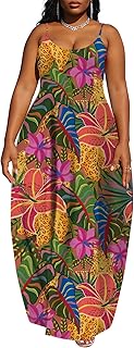 Hawaiian Dresses for Women Plus Size Sundress Luau Party Summer Curvy Maxi Tropical Boho Sexy Dress - Buy now