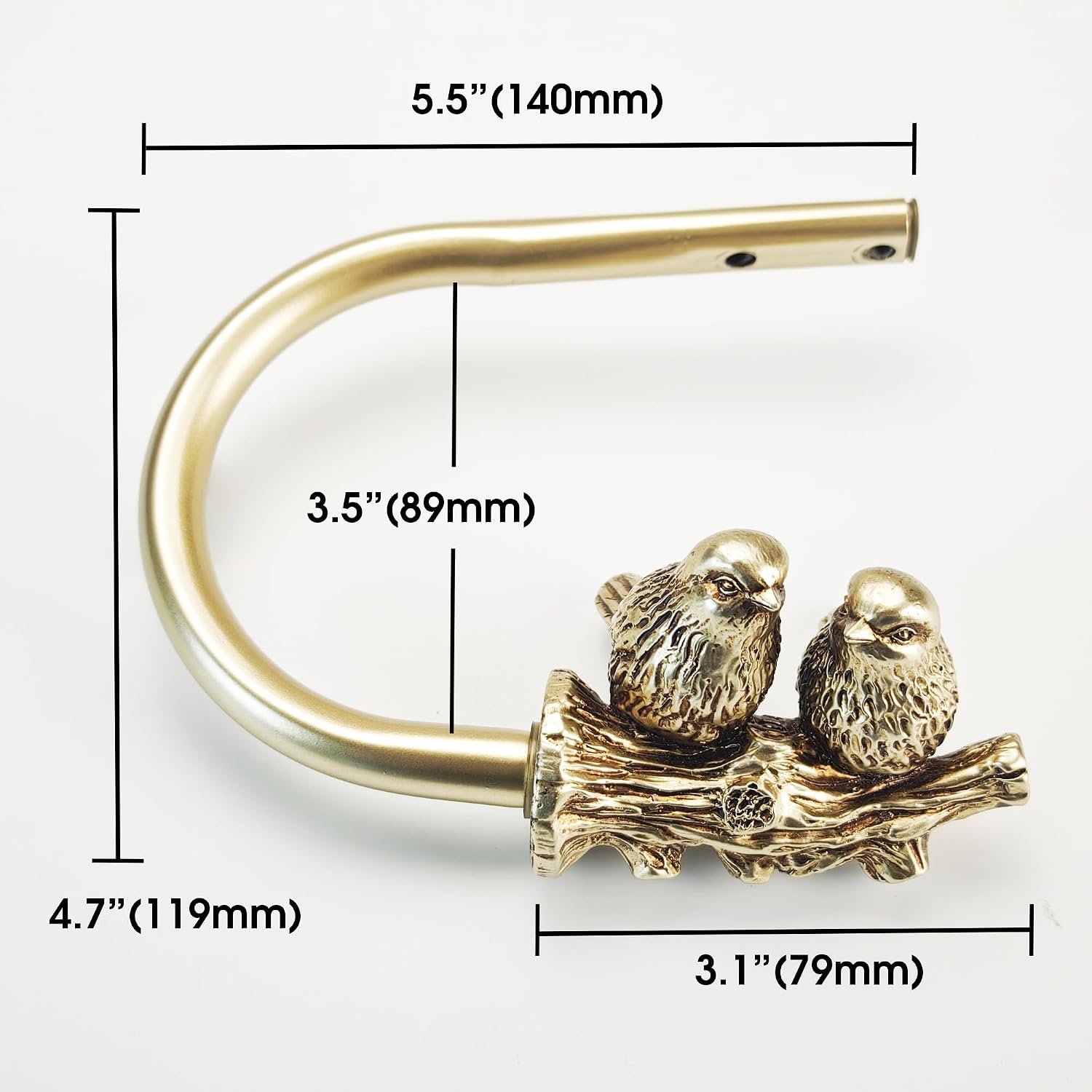 Curtain Drapery Holdbacks, Gold Drapery Hooks Holders with Twin Birds Finials, Drywall Mount, Set of 2