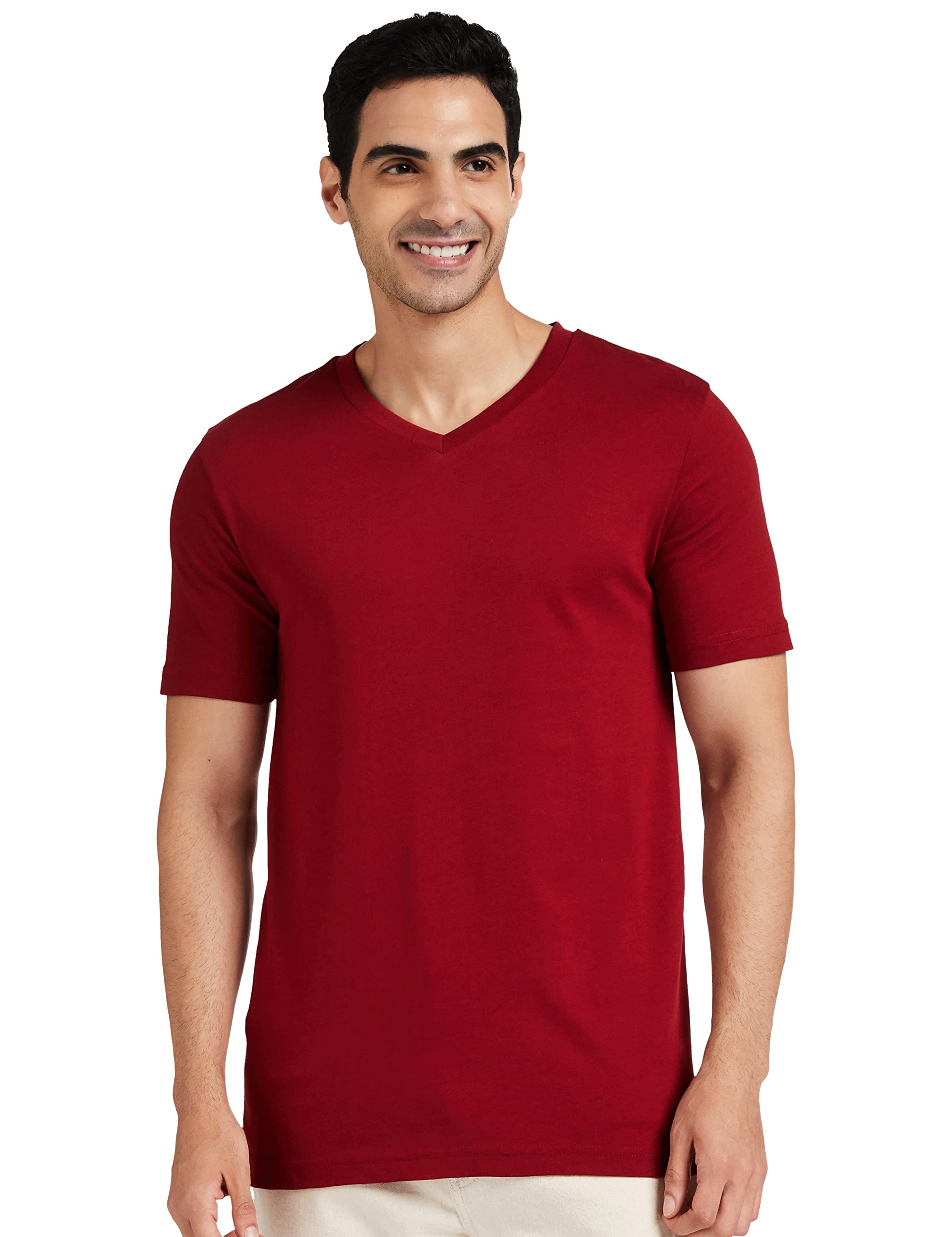 amazon brand - symbol Men's Cotton Solid V-Neck Regular Fit T-Shirt (Available in Plus Sizes)-picture-15