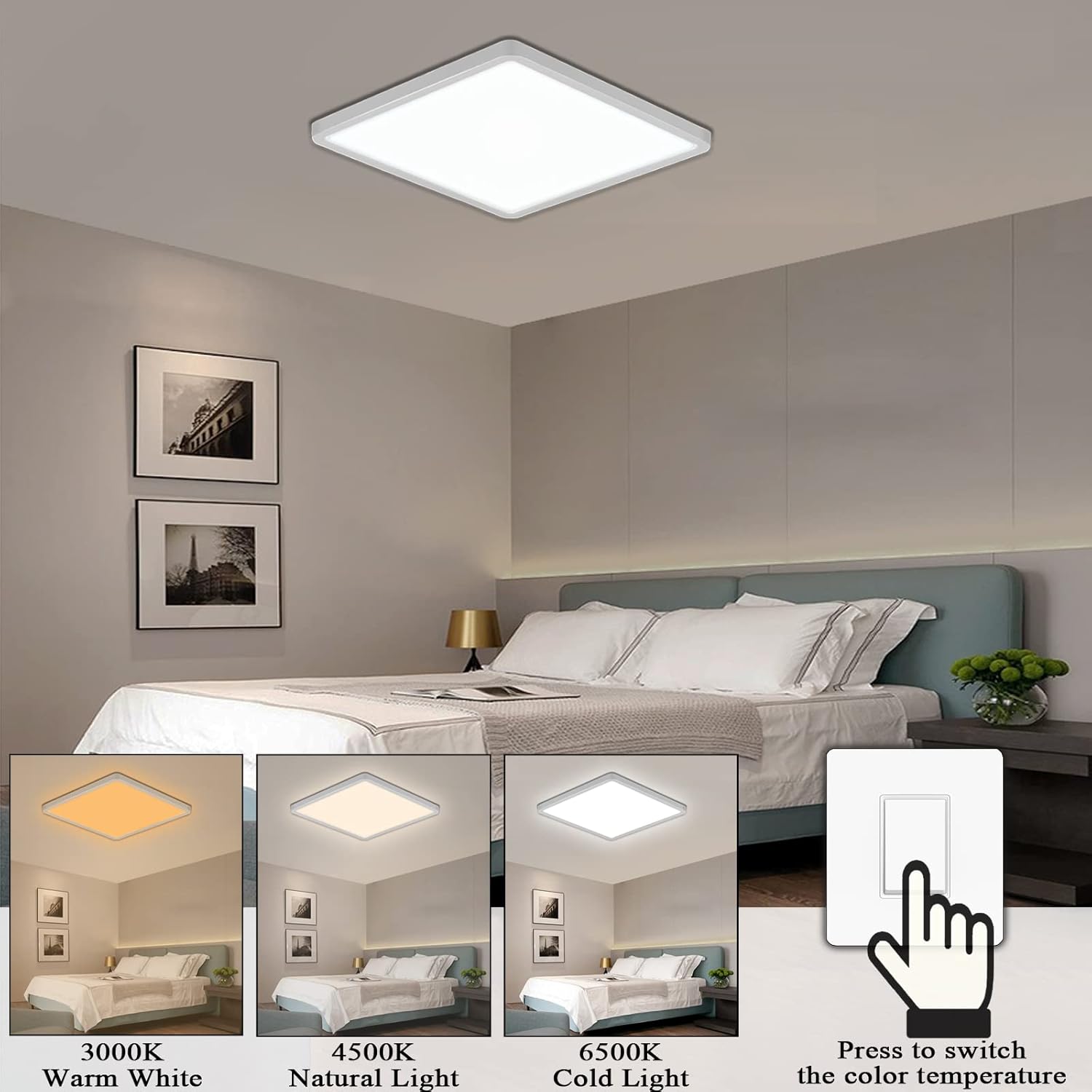 Flush Mount Ceiling Light 2 Pack, Color Temperature Switchable 36W Square Ceiling Mount Light Fixture (White, 12 inches)