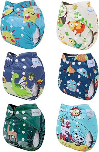 Miniatura 2 de babygoal Pañales de tela de carbón reutilizables con refuerzos dobles, paquete de 6 pañales lavables de bolsillo para bebé con 6 insertos de carbón