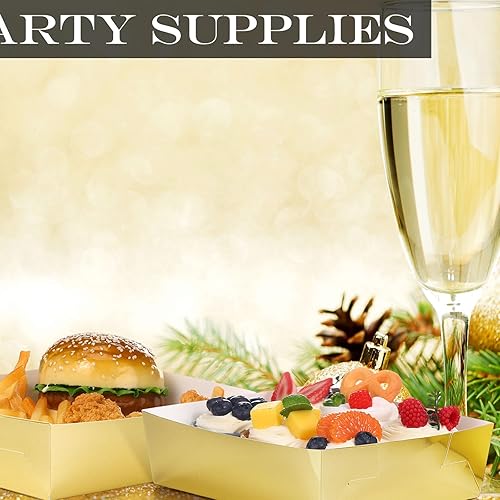 Miniatura 5 de Mifoci 50 bandejas de papel metálico dorado para fiestas, 5 libras, grandes barcos metálicos para alimentos, platos para nachos, bandejas