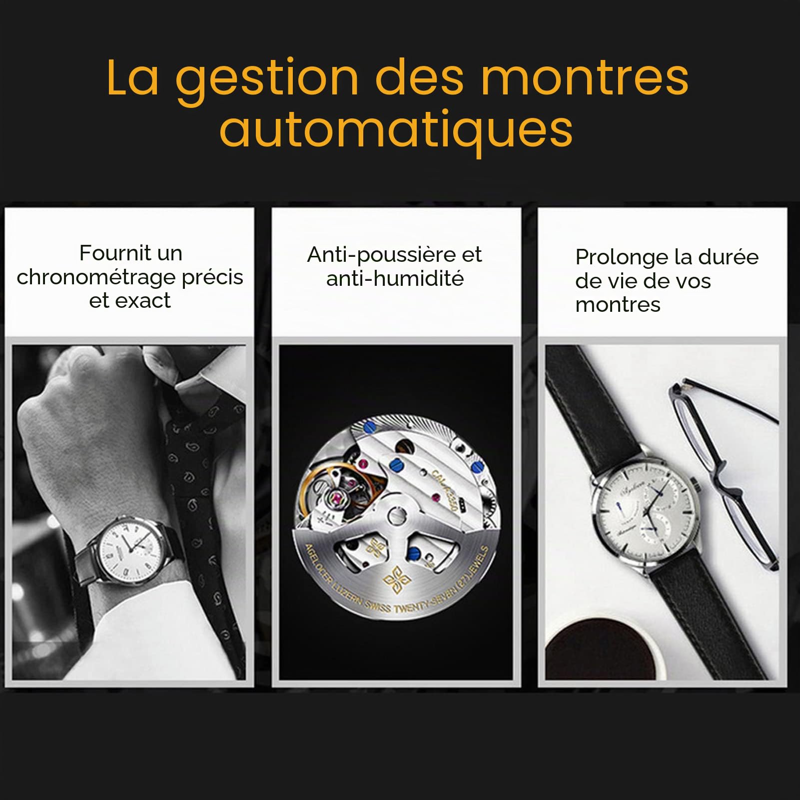 Remontoir de Montre Automatique pour Montres 4 + 6, Boîte à Montre avec Moteur Silencieux, Boîte de Rangement pour Montres PU Cuir, Vitrine de Rangement pour Magasin de Montres