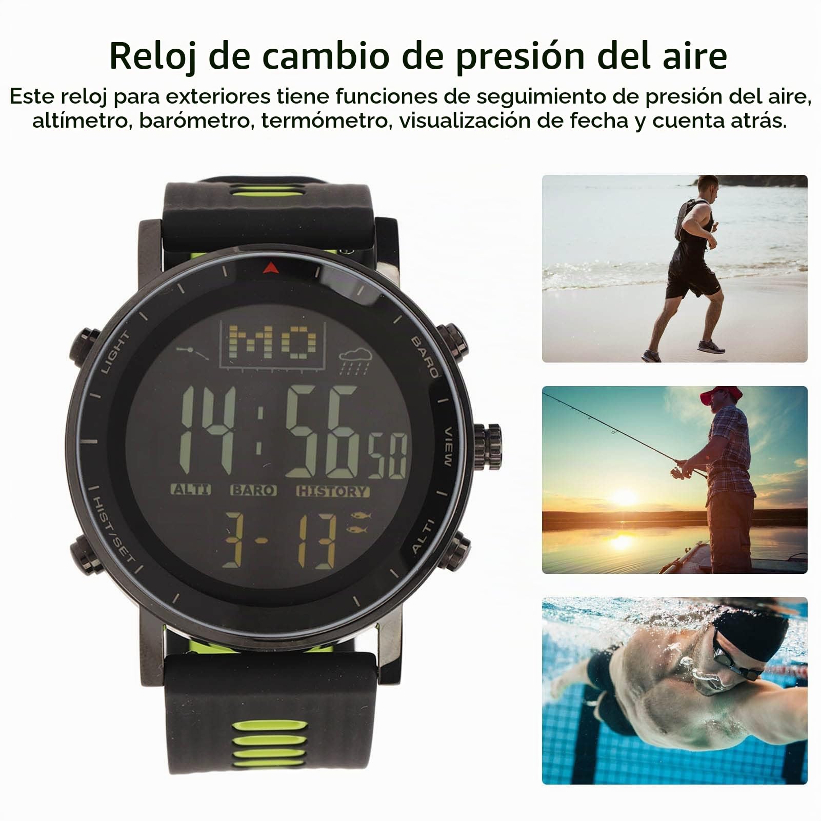 Fockety Reloj Deportivo Digital, Reloj Digital Impermeable para Exteriores con Altímetro, Barómetro y Termómetro, Reloj de Pulsera Digital para Hombres y Mujeres, Pesca, Senderismo