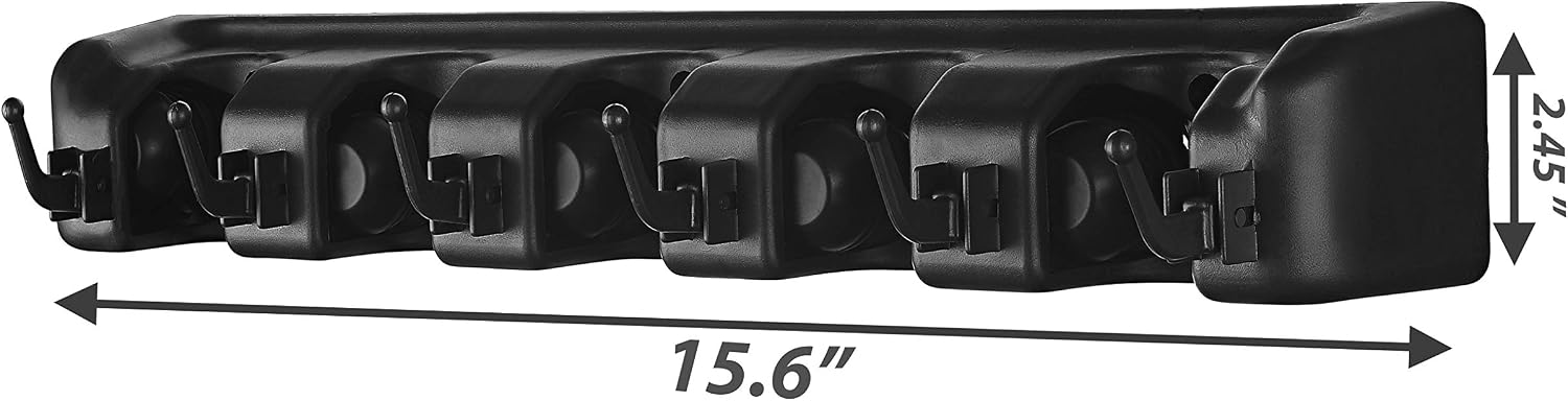 VASGOR Wall Mounted Mop and Broom Holder (2pcs) – Garden and Garage tool Storage Organizer Rack with 5 Ball Slots and 6 Hooks, Holds Up to 50 Lbs (Black)