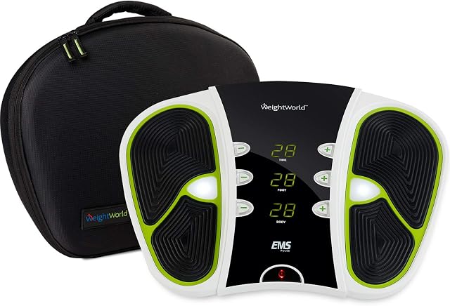 WeightWorld Circulator - Foot Circulation Machine with 99 Intensity Levels - Lightweight EMS Foot Massager with Travel Bag, Remote Control & Electode Pads - CE Certified - 2 Years Warranty