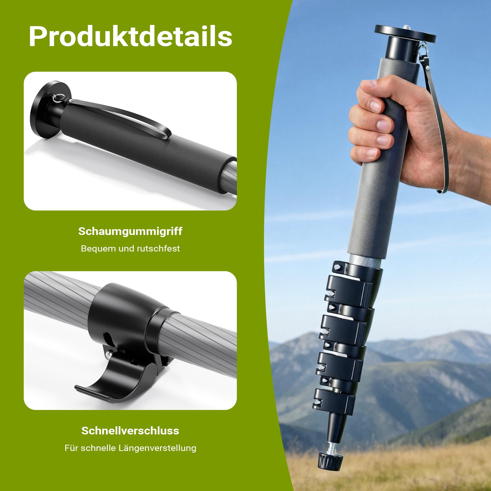Walimex pro Zestaw z monopodem z włókna węglowego z 1983 r. + głowicą kulową Onyx 8, statyw podróżny o wysokości do 185 cm z aluminiową głowicą i kompatybilną płytką szybkiej wymiany