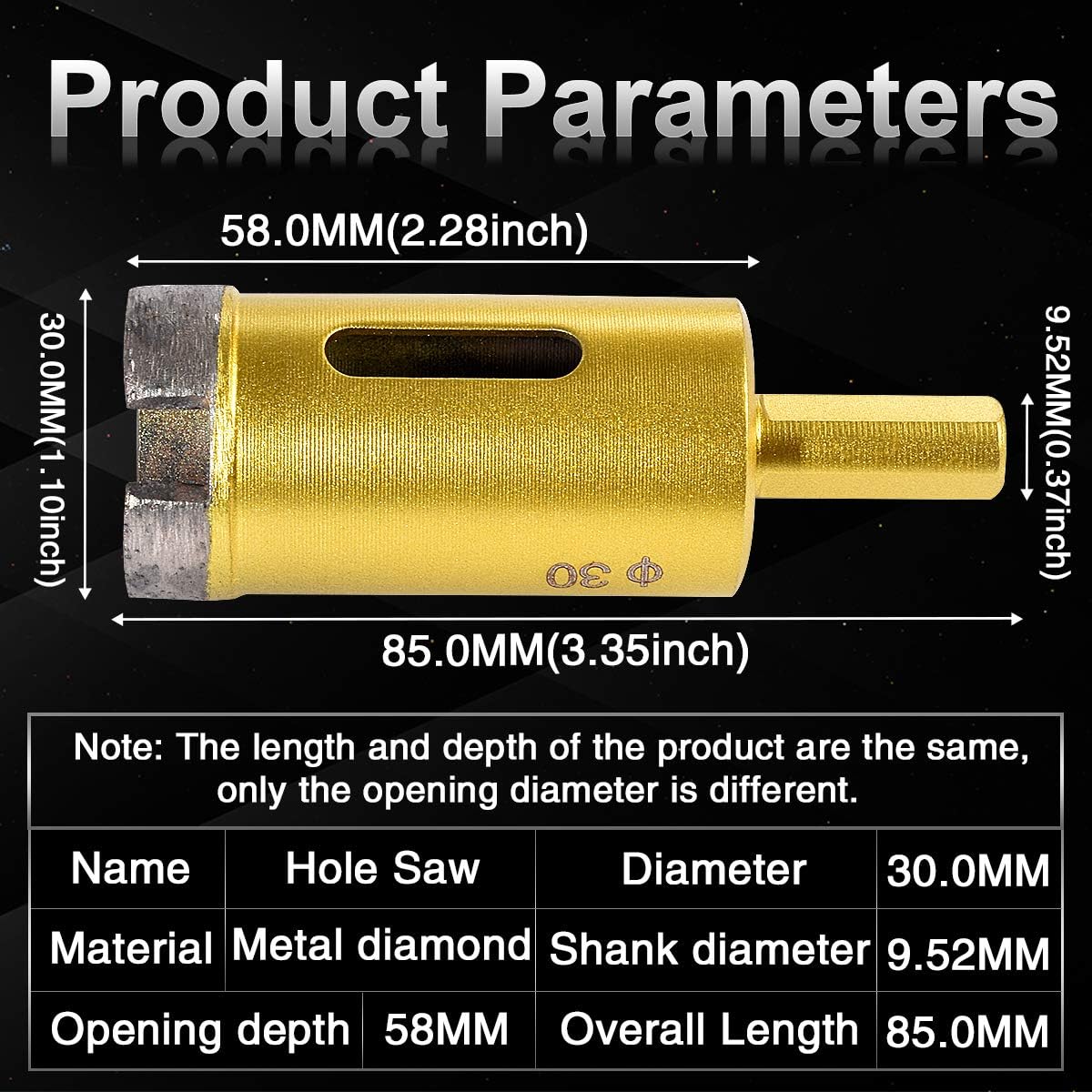 KATUR 30mm Dia Diamond Hole Saw Diamond Core Drill Bit, Masonry Hole Saw Porcelain Tile Hole Cutter for Marble Glass, Slate - Image 3