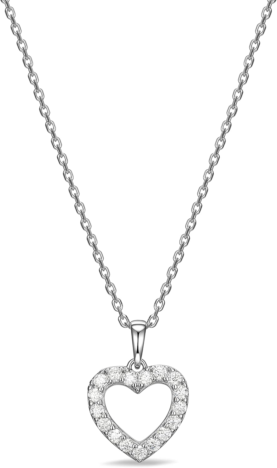 Miss mimi Moissanite Pendant Necklace for Women, 925 Sterling Silver Cross, Heart, Moon & 2CT Solitaire Options, 18K Gold Plated or Rhodium Plated, Adjustable 16–18 in Chain + 2 in Extender