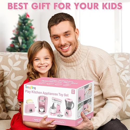 Miniatura 7 de Pink Play - Juego de electrodomésticos de cocina con cafetera, mezclador, tostadora, licuadora, juego de cocina para niños, accesorios de cocina con