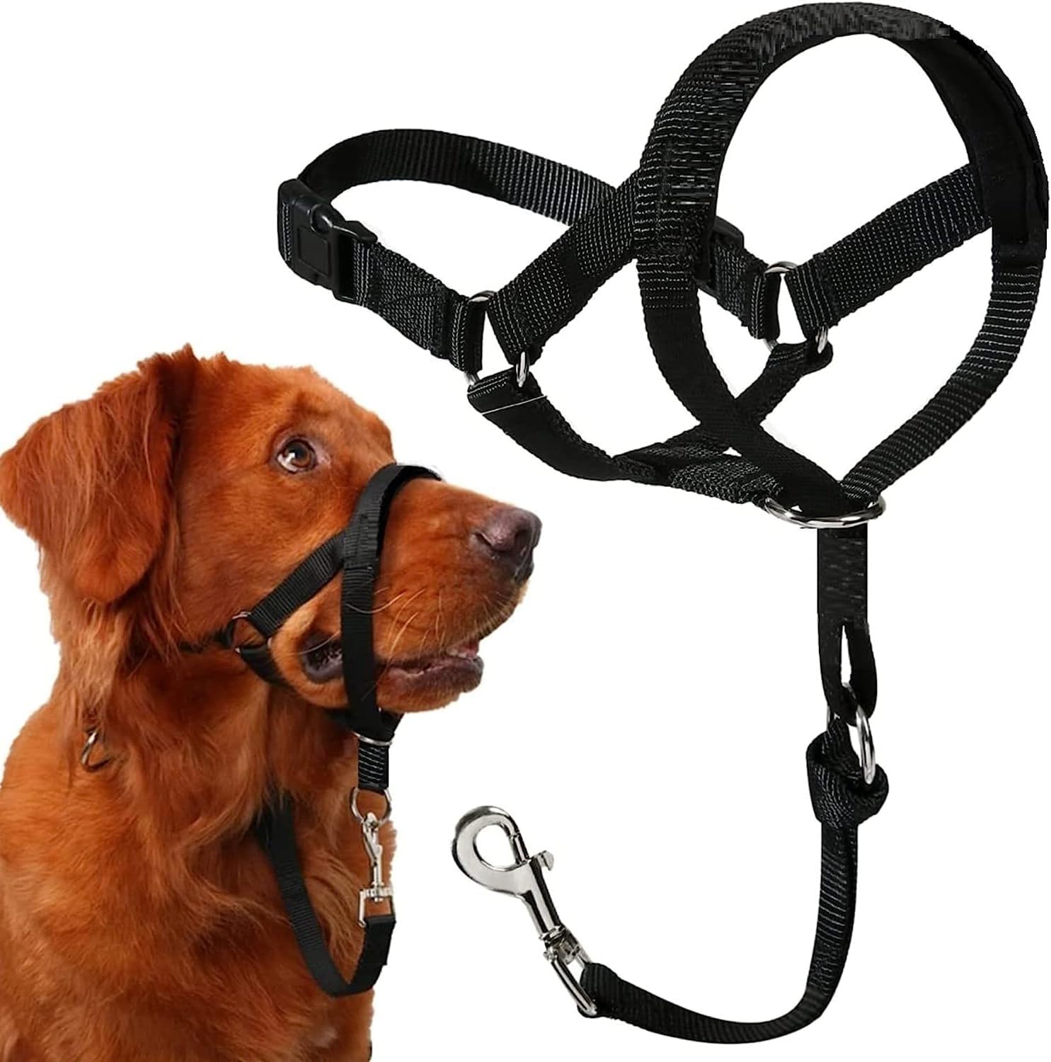 Voarge Dog Muzzle, Dog Head Collar with Safety Strap, Head Halter Collar for Dogs, Adjustable