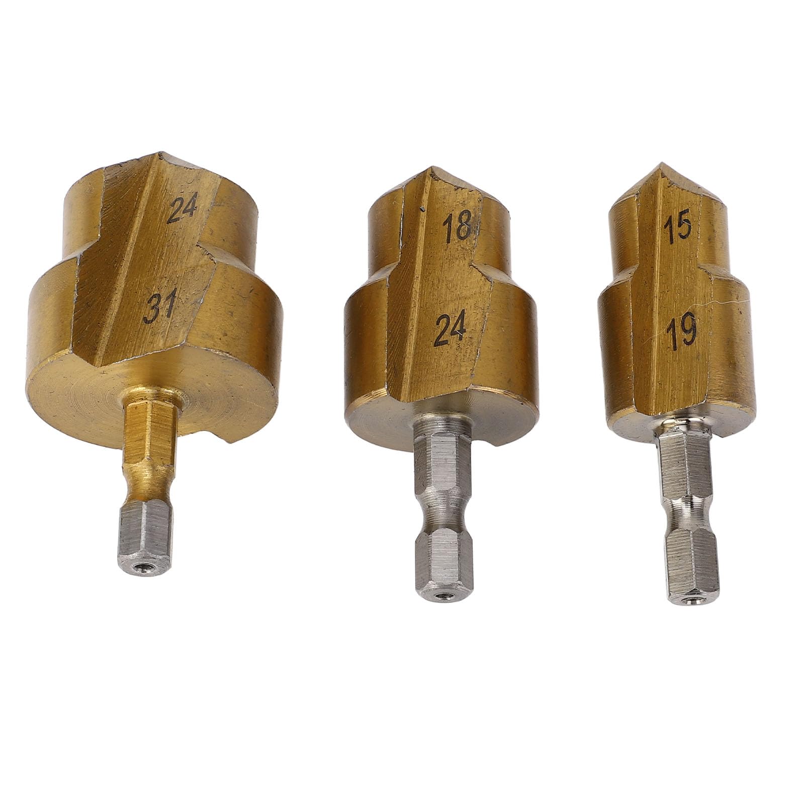 PPR Rohraufweiter Set 3-teilig, Rohrreibahle mit 1/4 Zoll Sechskantschaft, HSS Wasserrohr Reparaturwerkzeug Rohrfräser für Kunststoffrohre, 15-19mm 18-24mm 24-31mm