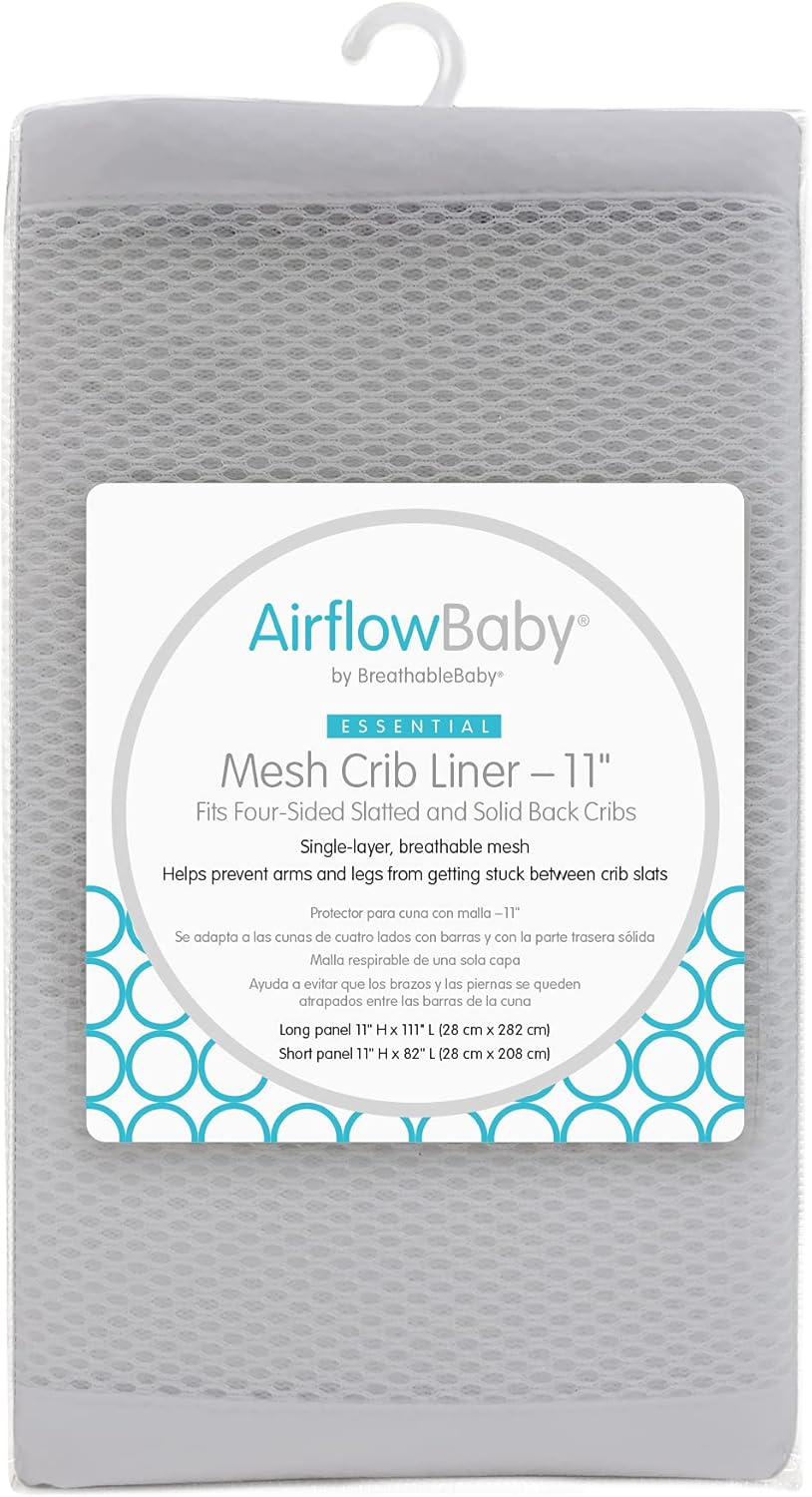 Breathable Mesh Liner for Full-Size Cribs, 9" H (23cm) Essential 2mm Mesh, White (Size 4FS Covers 3 or 4 Sides)