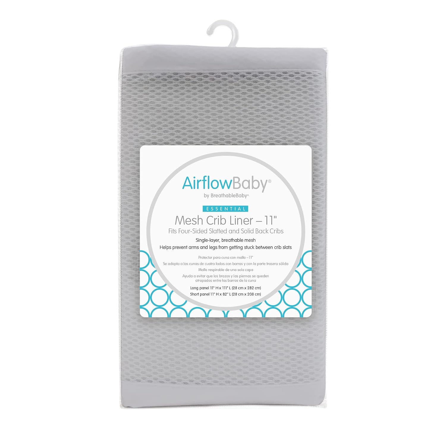 AirflowBaby Essential Mesh Crib Liner - White, 11" High, Fits Four-Sided Slatted and Solid Back Cribs : Baby