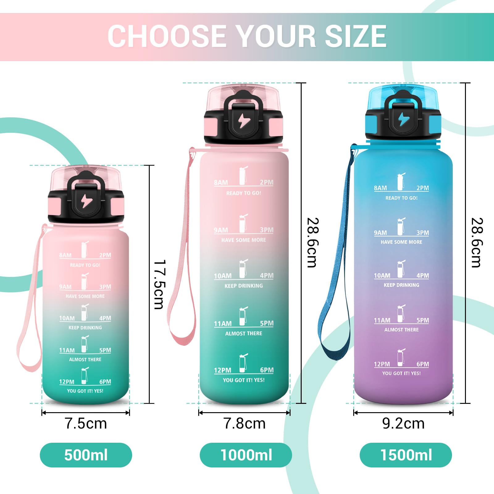 Borraccia 1 Litro, Bottiglia Motivazionale con Filtro, a Prova di Perdite, Bottiglia Acqua Sportiva con Indicatore del Tempo, Facile da Aprire, Borraccia Palestra per Fitness, Viaggi, Scuola