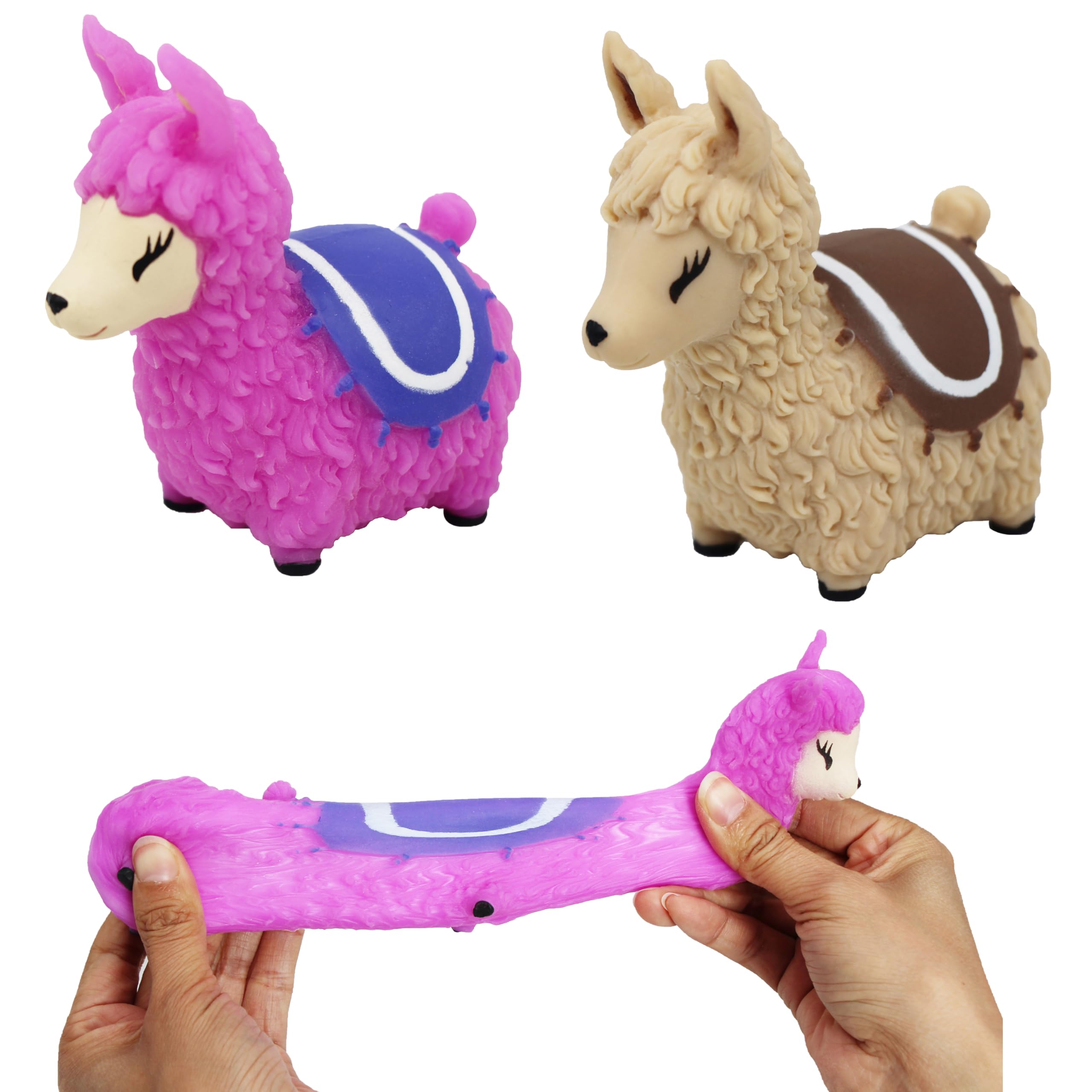 A to Z Stretchy Squeezy Llama Play Toy, Pink and Beige, Stress Relief Fidget, Ages 3+, 12 Pcs
