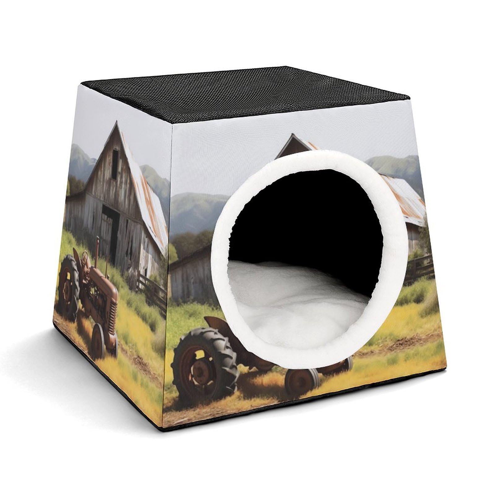 Niche chat intérieur en bois de grange rustique, capsule d'espace chaude pour petits animaux