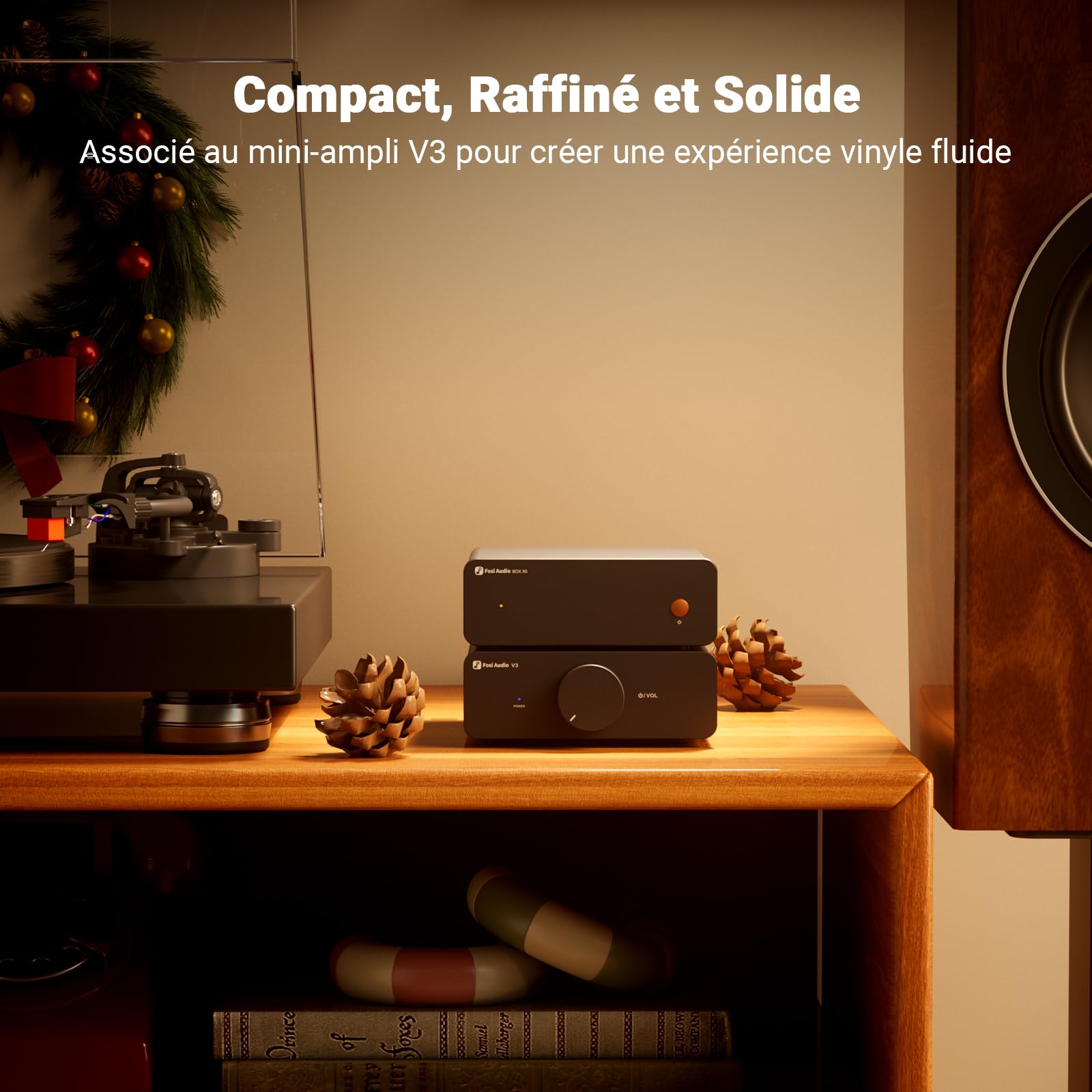 Fosi Audio BOX X5 Préampli Phono, Mini Préamplificateur Audio Domestique pour Platine Vinyle à Cartouche MM et MC/Lecteur de Disque Phonographe/Haut-Parleurs Actifs avec Gain Réglable à 4 Niveaux