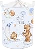 Clastyle 45L Large Blue Sleeping Bear Kid Boy Girl Laundry Hamper with Handle Collapsible Star Moon Clothes Toy Storage Basket with Lid for Nursery