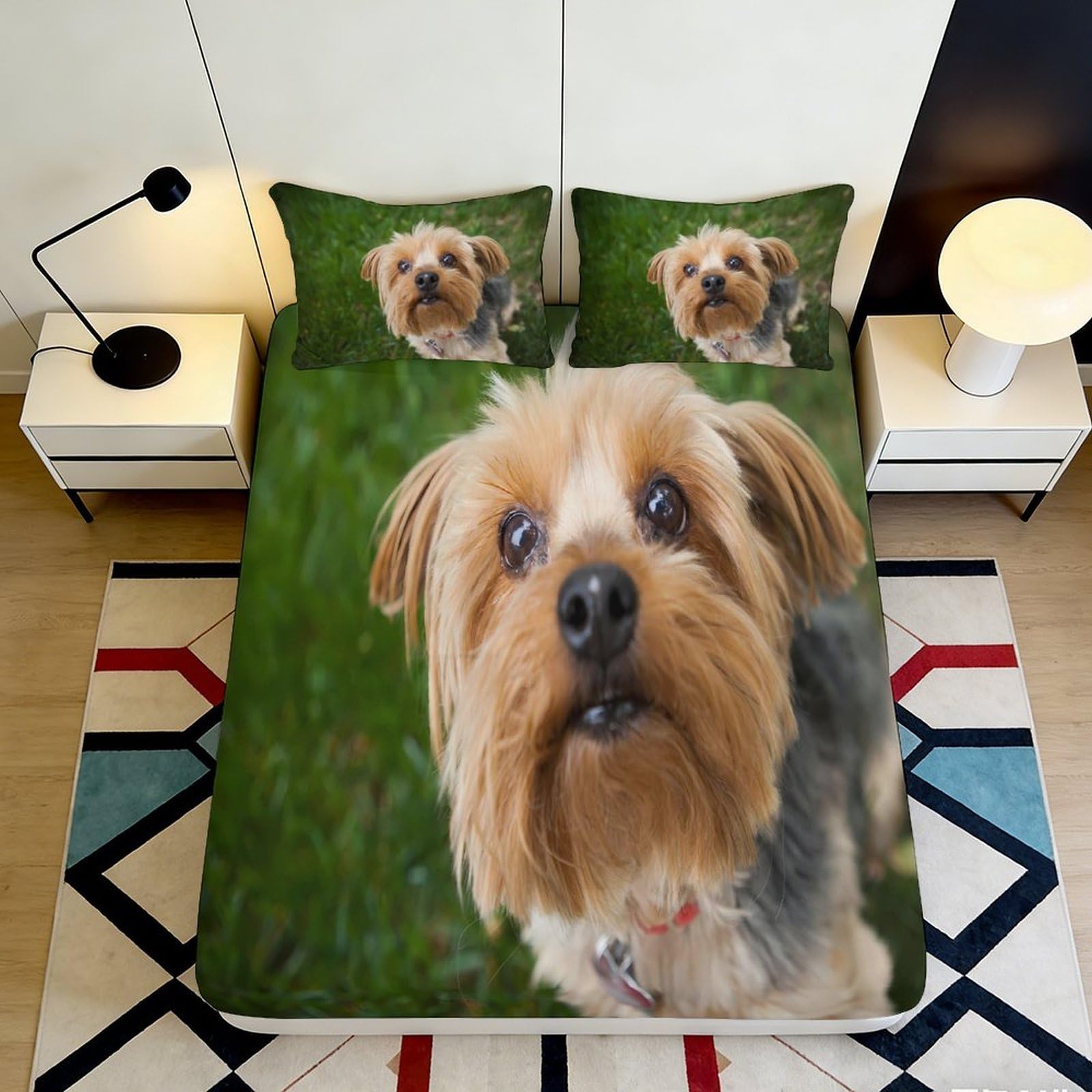 3D Printed Yorkshire Terrier Fitted Sheet Microfiber Soft Washable Dog Bed Cover for Bedroom Guest Room Decor 90x200x25cm