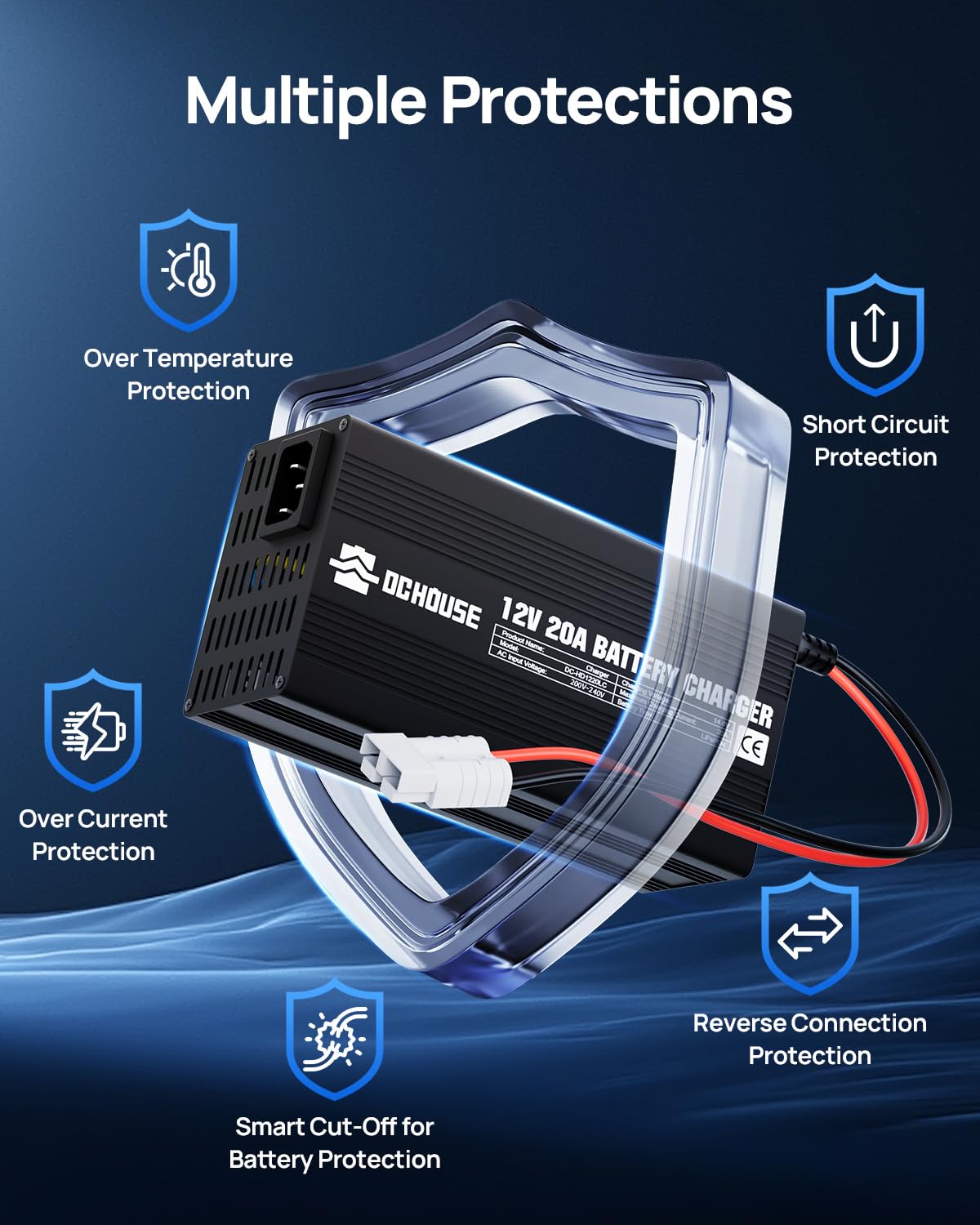 Chargeur de batterie 20 A 12 V au lithium LifePO4 14,6 V Entretien intelligent automatique pour batterie à décharge profonde de voiture moto marine