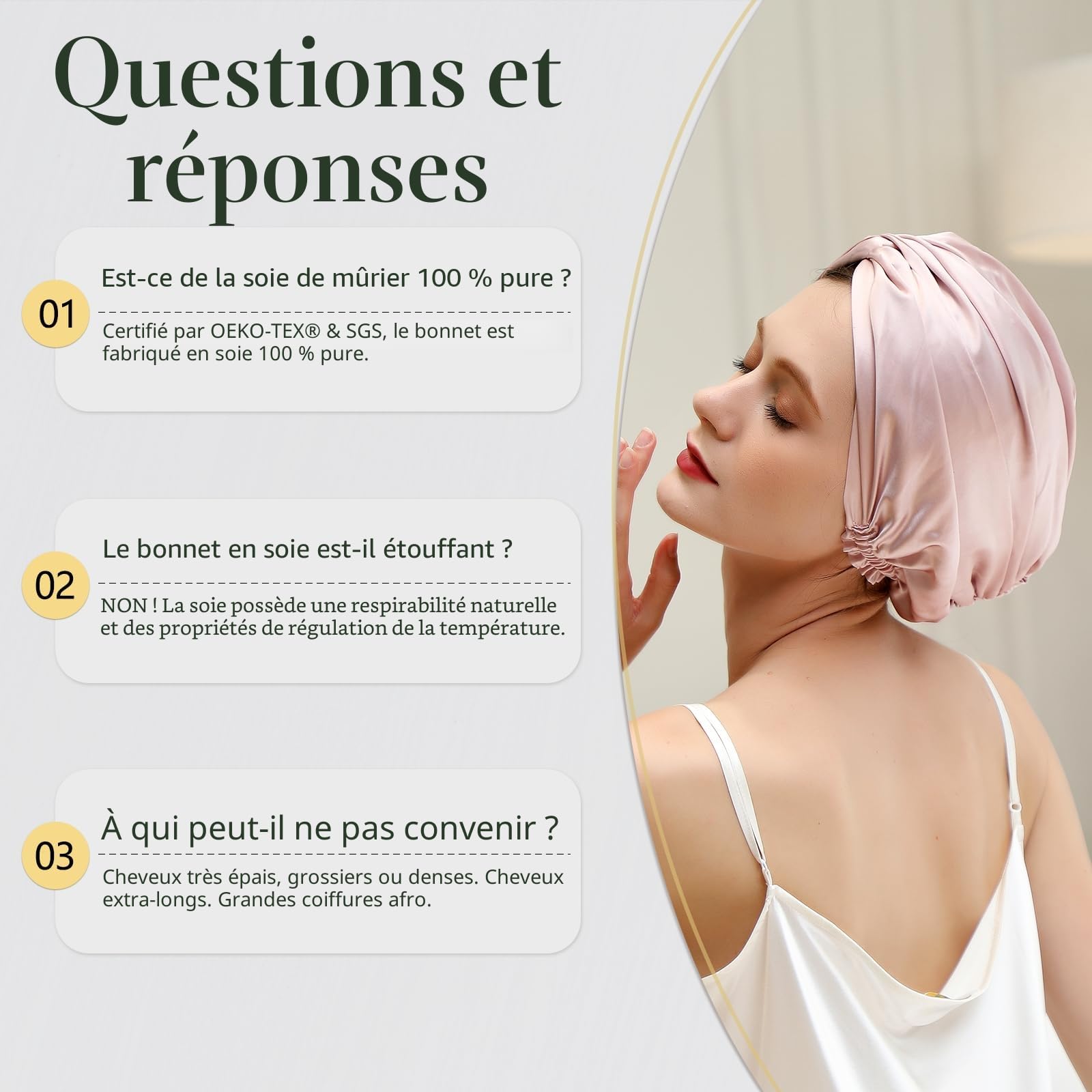 ZIMASILK Bonnet de Nuit 100% Soie de mûrier 22 Momme pour Femme - Soin des Cheveux en Soie Naturelle pour Dormir, Bonnet en Soie avec élastique Qui Reste sur la tête, plissé Classique