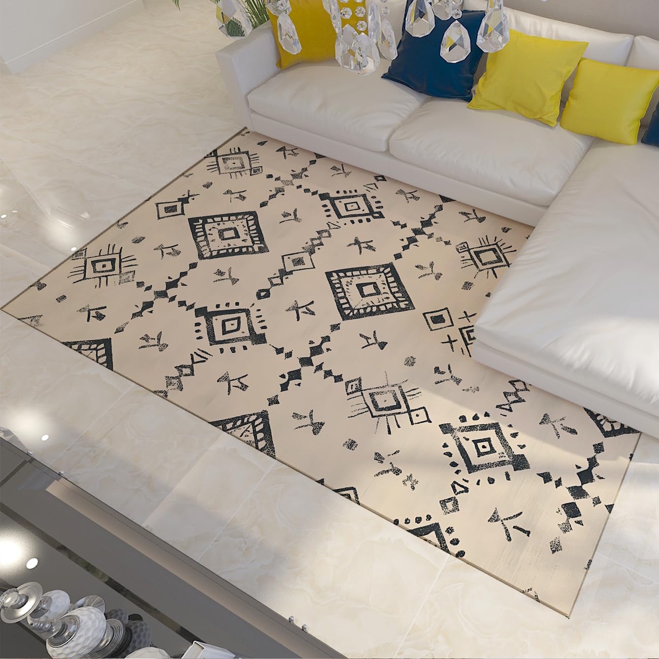 Tapis beige pour salon et chambre 100x150cm bohème lavable