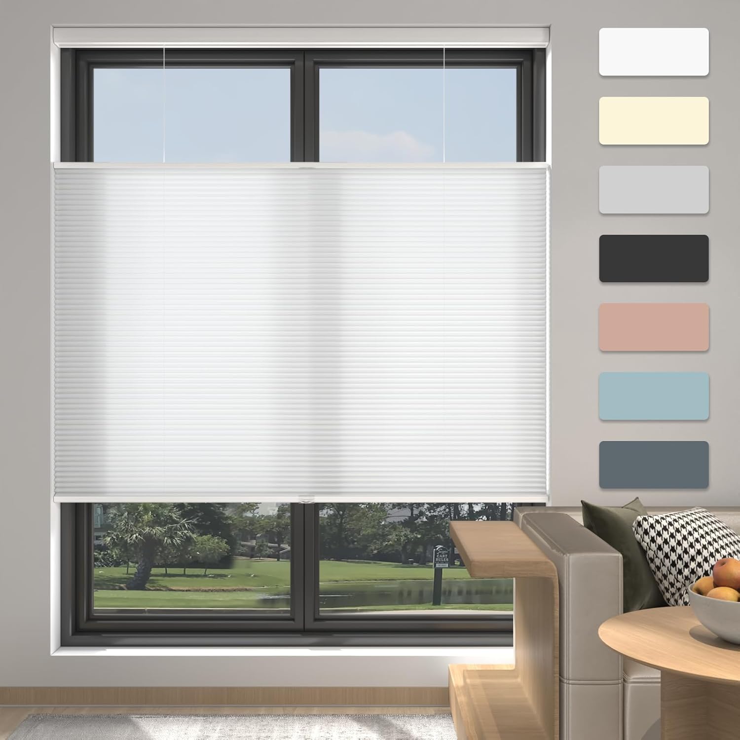 MYshade Custom Size Cellular Shades Cordless, Light Filtering Top Down Bottom Up Honeycomb Blinds, Thermal Insulated Energy Saving Sheer Fabric Window Shades for Indoor Windows, Easy to Install, White
