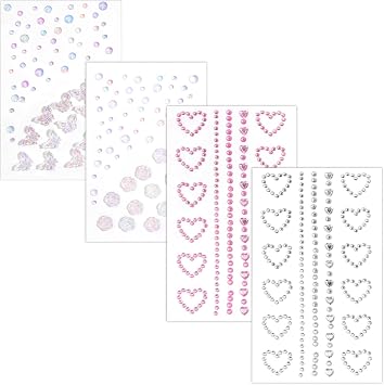4 Sheet Face Gems for Women, Rhinestones Stick on Gems Face Jewels Stickers, Acrylic 3D Heart Butterfly Rose Face Eye Gems Stick on for Makeup, Eye, Hair, Body, Crafts, Halloween Festival Decor