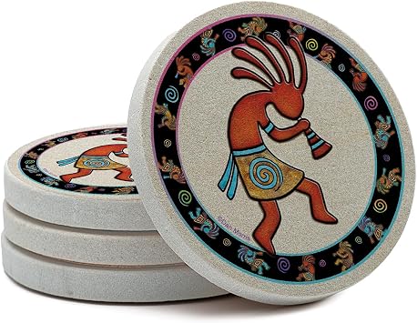 Thirstystone Kokopelli Toss 4 Pack Round Natural Sandstone Coasters