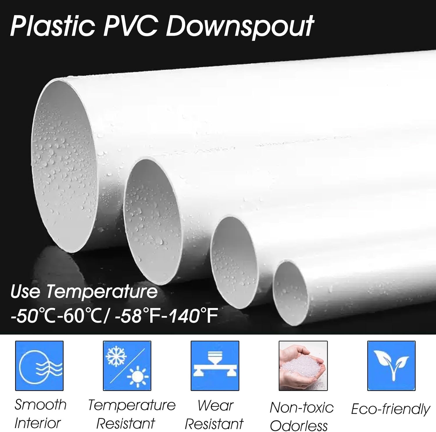 Outside Plastic Drain Pipe Extension with Adapters, Commercial Gutter Downspout/ Underground Drainage Pipe for Residential Remodeling/ Garden/ Pool/ Office Building(Dia 160 MM/6 3/10 In,L 1.5m/4.9ft)